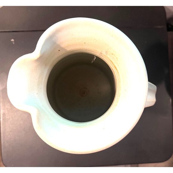 Vintage Farm House Handcrafted Stoneware Pitcher With Earthy Brown & Blue Stripe - Picture 6 of 9